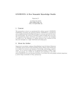 GNOWSYS: A Free Semantic Knowledge Studio Nagarjuna G. gnowledge lab/scientist , http://lab.gnowledge.org