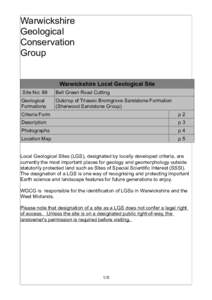 Warwickshire Geological Conservation Group Warwickshire Local Geological Site Site No: 99