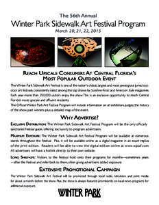 The 56th Annual  Winter Park Sidewalk Art Festival Program March 20, 21, 22, 2015  REACH UPSCALE CONSUMERS AT CENTRAL FLORIDA’S