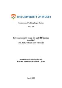Economics Working Paper Series[removed]Is Monotonicity in an IV and RD design testable? No, but you can still check it