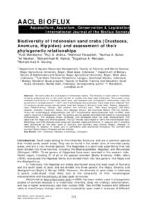 AACL BIOFLUX Aquaculture, Aquarium, Conservation & Legislation International Journal of the Bioflux Society Biodiversity of Indonesian sand crabs (Crustacea, Anomura, Hippidae) and assessment of their