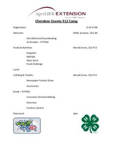 Cherokee County 912 Camp Registration 8:30-9 AM  Welcome