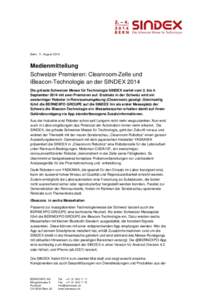 Microsoft Word - 140811_SIN14_Medienmitteilung_Cleanroom_App_de.doc