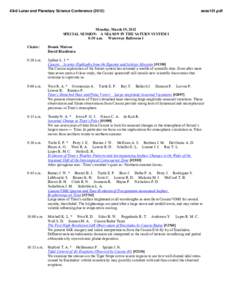 43rd Lunar and Planetary Science Conference[removed]sess101.pdf Monday, March 19, 2012 SPECIAL SESSION: A SEASON IN THE SATURN SYSTEM I