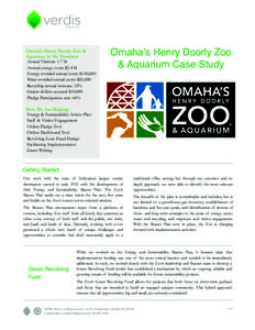 Omaha’s Henry Doorly Zoo & Aquarium by the Numbers: Annual Visitors: 1.7 M Annual energy costs: $2.4 M Energy avoided annual costs: $100,000