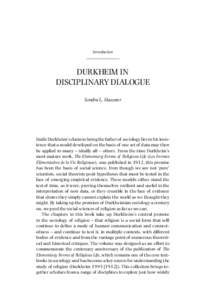 Introduction  DURKHEIM IN DISCIPLINARY DIALOGUE Sondra L. Hausner