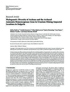 Phylogenetic Diversity of Archaea and the Archaeal  Ammonia Monooxygenase Gene in Uranium Mining-Impacted Locations in Bulgaria