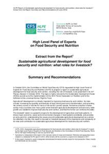 Summary and Recommendations from the HLPE Report #10 - Sustainable agricultural development for food security and nutrition: what roles for livestock?