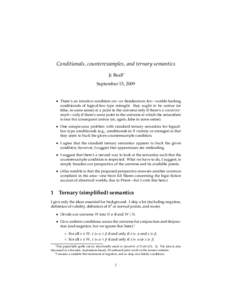 Conditionals, counterexamples, and ternary semantics Jc Beall∗ September 15, 2009 • There’s an intuitive condition on—or desideratum for—worlds-looking conditionals of logical-law-type strength: they ought to b