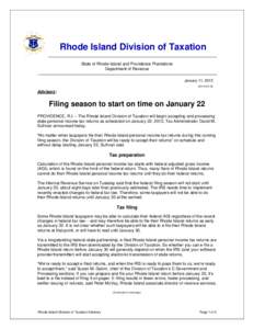 Rhode Island Division of Taxation State of Rhode Island and Providence Plantations Department of Revenue January 11, 2013 ADV