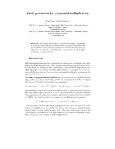 Mathematics / Arithmetic / Computational complexity theory / Multiplication / Algebra / Finite fields / Karatsuba algorithm / XTR / Polynomials / Recurrence relation / Time complexity / Algorithm