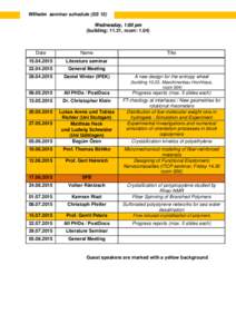 Wilhelm seminar schedule (SS 15) Wednesday, 1:00 pm (building: 11.21, room: 1.04) Date