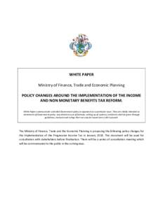 WHITE PAPER Ministry of Finance, Trade and Economic Planning POLICY CHANGES AROUND THE IMPLEMENTATION OF THE INCOME AND NON MONETARY BENEFITS TAX REFORM. White Papers communicate a decided Government policy or approach o