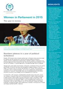 HIGHLIGHTS  Women in Parliament in 2015 The year in review  •	Minimal change was