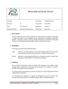 DRUG AND ALCOHOL POLICY  Final Classification: