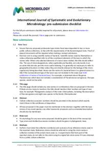 IJSEM pre-submission checklist.docx Final - For Information International Journal of Systematic and Evolutionary Microbiology: pre-submission checklist For the full pre-submission checklist required for all journals, ple