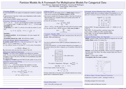 Partition Models As A Framework For Multiplicative Models For Categorical Data Anna Klimova, Department Of Statistics, University Of Washington Joint Work With Tamas Rudas, Adrian Dobra June 4, 2009  {n0:χ2(n0)≥χ2(n)