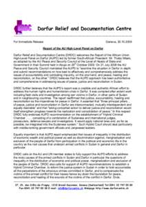 Darfur Relief and Documentation Centre ----------------------------------------------------------------------------------------------------------------------------------------------------- For Immediate Release  Geneva, 