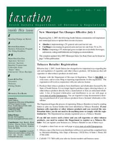 taxation  julyvol. 7 no. 3 South Dakota Department of Revenue & Regulation