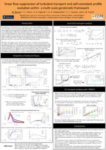 Shear	
  ﬂow	
  suppression	
  of	
  turbulent	
  transport	
  and	
  self-­‐consistent	
  proﬁle	
   evolu&on	
  within	
  	
  a	
  mul&-­‐scale	
  gyrokine&c	
  framework	
   M.	
  Barnes1,2,