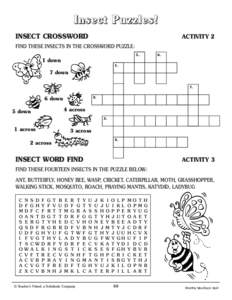 Insect Puzzles! INSECT CROSSWORD ACTIVITY 2  FIND THESE INSECTS IN THE CROSSWORD PUZZLE: