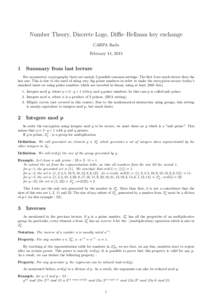 Number Theory, Discrete Logs, Diffie–Hellman key exchange CARPA Radu February 14, 2013 1