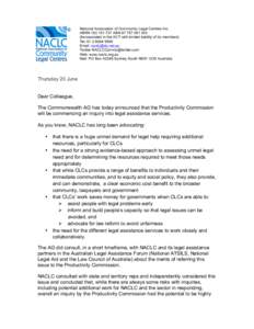 Microsoft Word - Letter to CLCs re Productivity Commission Inquiry.docx