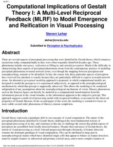 MLRF 1  Computational Implications of Gestalt Theory I: A Multi-Level Reciprocal Feedback (MLRF) to Model Emergence and Reification in Visual Processing