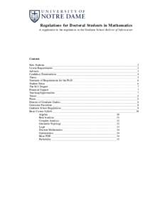 Regulations for Doctoral Students in Mathematics A supplement to the regulations in the Graduate School Bulletin of Information Contents New Students Course Requirements