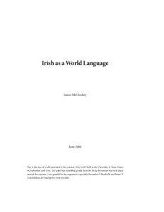 Irish as a World Language  James McCloskey
