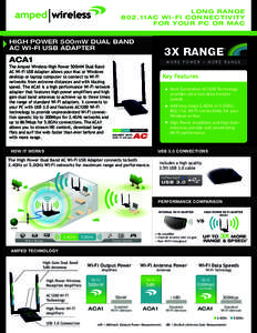 LONG RANGE 802.11AC WI-FI CONNECTIVITY FOR YOUR PC OR MAC HIGH POWER 500mW DUAL BAND AC WI-FI USB ADAPTER