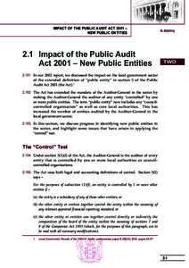 IMPACT OF THE PUBLIC AUDIT ACT 2001 – NEW PUBLIC ENTITIES 2.1 Impact of the Public Audit Act 2001 – New Public Entities