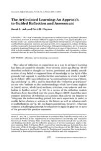 CInnovative Higher Education, Vol. 29, No. 2, Winter 2004 ( The Articulated Learning: An Approach to Guided Reflection and Assessment Sarah L. Ash and Patti H. Clayton