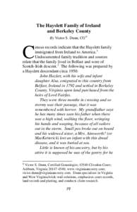 The Hayslett Family of Ireland and Berkeley County By Victor S. Dunn, CG © C