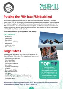 Putting the FUN into FUNdraising! Our fundraising pack is designed to help you raise money for The Watermill Theatre. As a registered charity (no), we are indebted to the generosity of people like you who want to