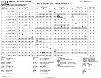 Final: March 19, 2015  EMPLOYEE RELATIONS SERVICESCalendar for the TRACK B School Year