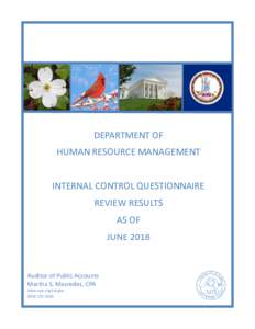 Department of Human Resource Management Internal Control Questionnaire Review Results as of June 2018