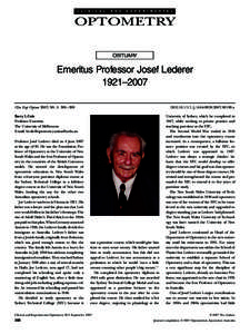 Emeritus Professor Josef Lederer 1921–2007