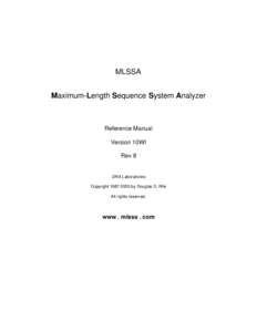 MLSSA Maximum-Length Sequence System Analyzer Reference Manual Version 10WI Rev 8