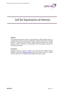 Health Program Expression of Interest Information  Call for Expressions of Interest Objective The Cooperative Research Centre for Spatial Information (CRCSI) Health Program is