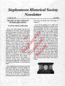 StephentownHistoric al Socie$ I{ewsletter July 2000 Vol III, IssueXI