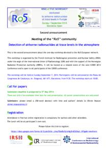 Second announcement  Meeting of the “Ro5” community Detection of airborne radionuclides at trace levels in the atmosphere This is the second announcement about the one-day workshop devoted to the Ro5 European network