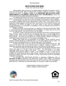 IFB-CMS[removed]INVITATION FOR BIDS (Chapter 103D, Hawaii Revised Statutes)  SEALED BIDS will be received at the HAWAII PUBLIC HOUSING AUTHORITY (HPHA),