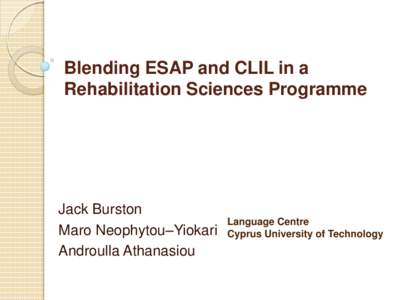 Blending ESAP and CLIL in a Rehabilitation Sciences Programme