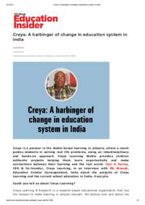 Creya: A harbinger of change in education system in India Creya: A harbinger of change in education system in India