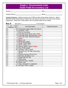 Microsoft Word - FOSS Kit Inventory List - Grade 4 - Environments (Life)
