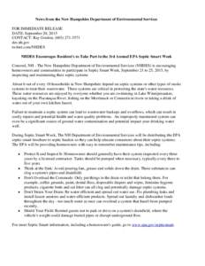 News from the New Hampshire Department of Environmental Services FOR IMMEDIATE RELEASE DATE: September 20, 2015 CONTACT: Ray Gordon, (des.nh.gov twitter.com/NHDES