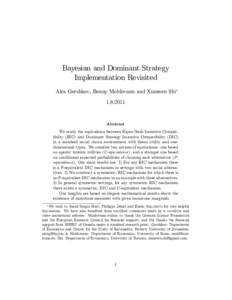Bayesian and Dominant Strategy Implementation Revisited Alex Gershkov, Benny Moldovanu and Xianwen ShiAbstract