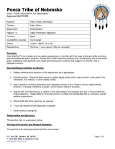 Ponca Tribe of Nebraska Intern, Public Information Job Description ApprovedPosition:  Intern, Public Information