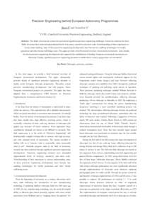 Precision Engineering behind European Astronomy Programmes Shore P1 and Tonnellier X1 1 CUPE, Cranfield University Precision Engineering, Bedford, England